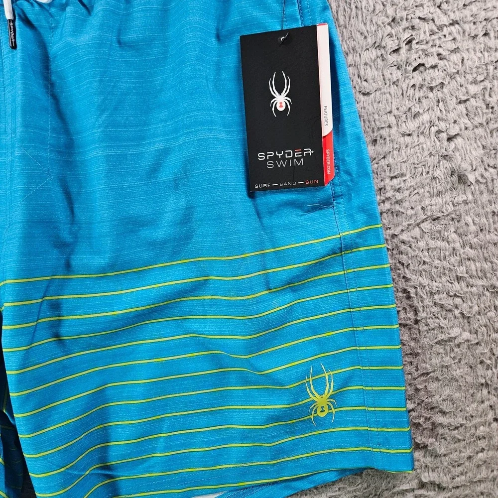 NWT Spyder Swim Boards Trunks Shorts Men's XXL -Lined UV Protection Blue Striped